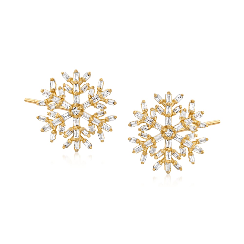 .50 ct. t.w. Diamond Snowflake Earrings in 18kt Gold Over Sterling