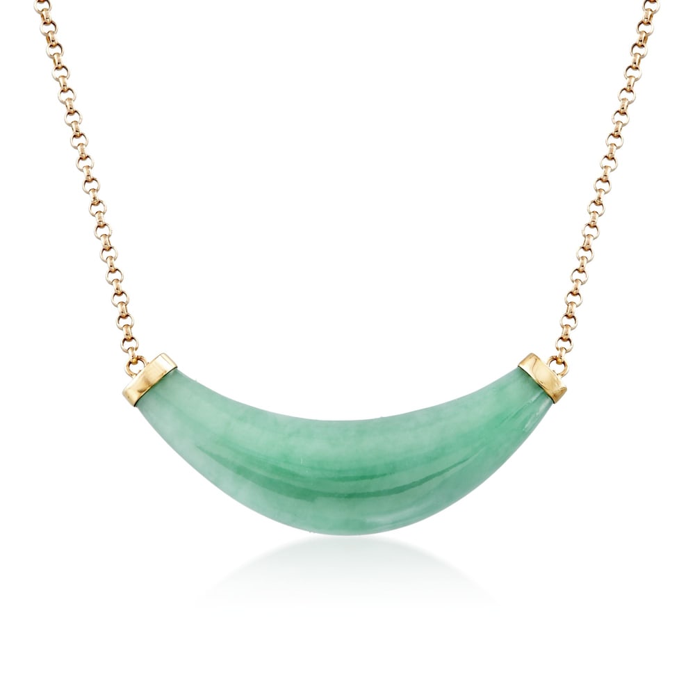 Green Jade Curved Bar Necklace in 14kt Yellow Gold Ross Simons