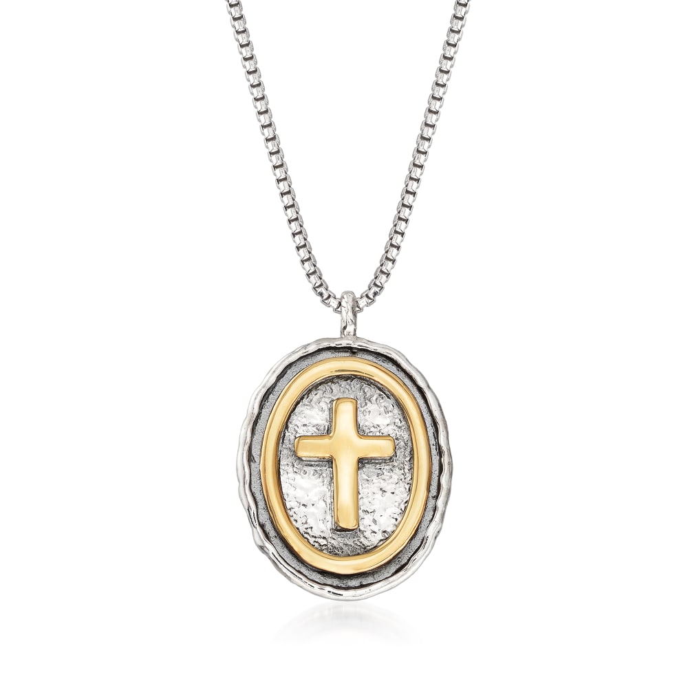 Ross-Simons Sterling Silver and 14kt Yellow Gold Cross Pendant Necklace  With Diamond Accent, Women's, Adult - Walmart.com