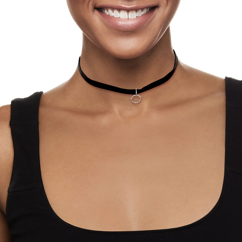 12 ct. t.w. Diamond Circle Pendant Choker Necklace with Black Velvet Cord  and Sterling Silver. 13