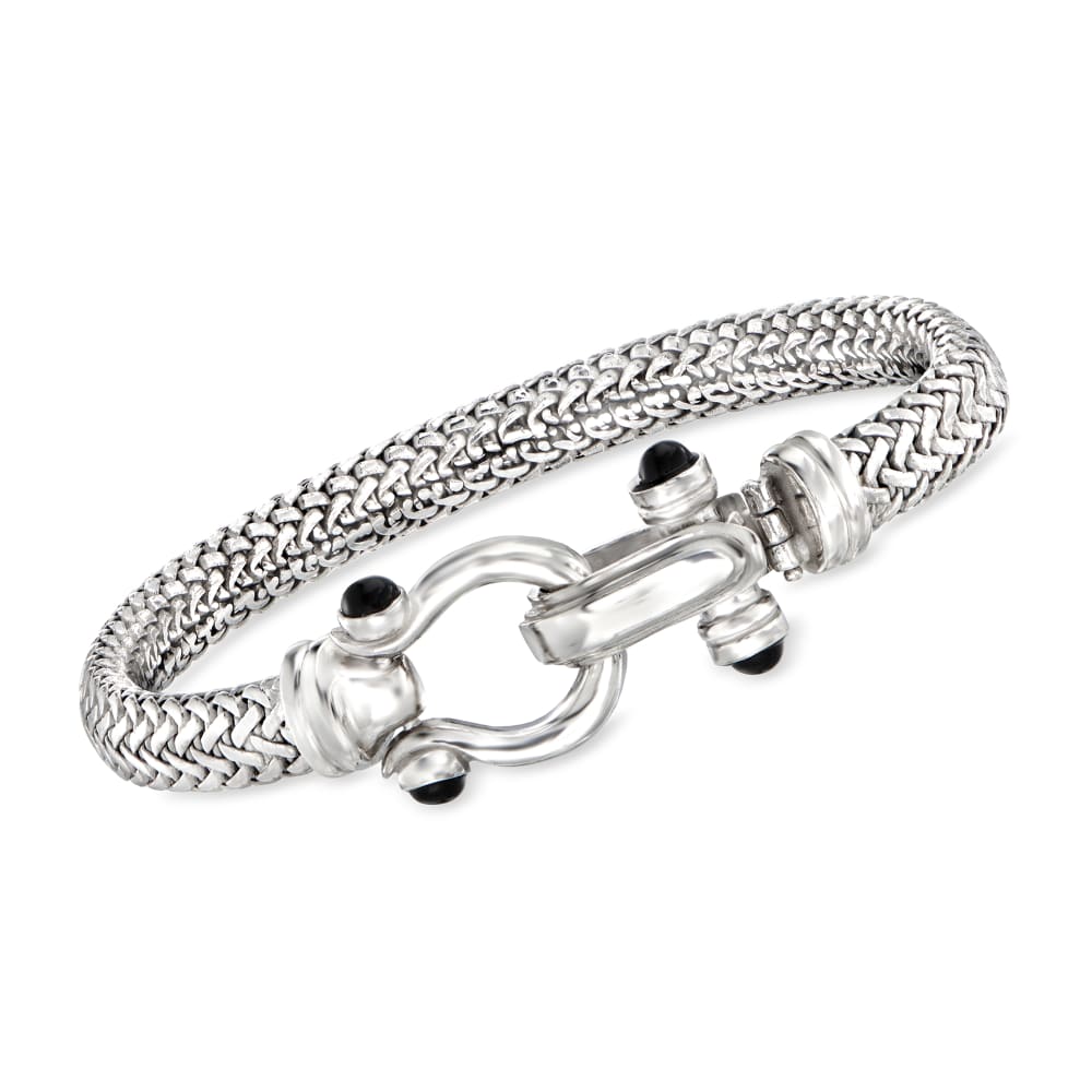 Italian Sterling Silver Horsebit Bracelet with Black Onyx Ross