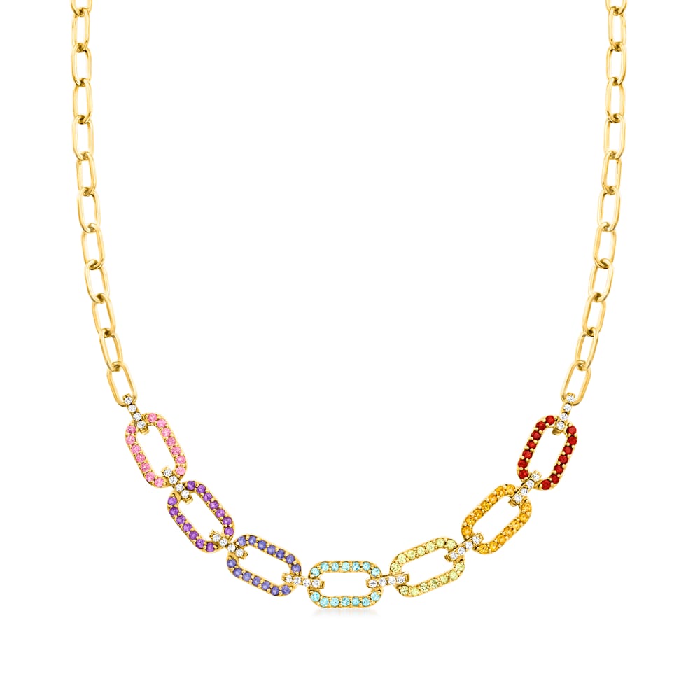 Ross-Simons 2.60 ct. t.w. Multi-Gemstone Paper Clip Link Necklace