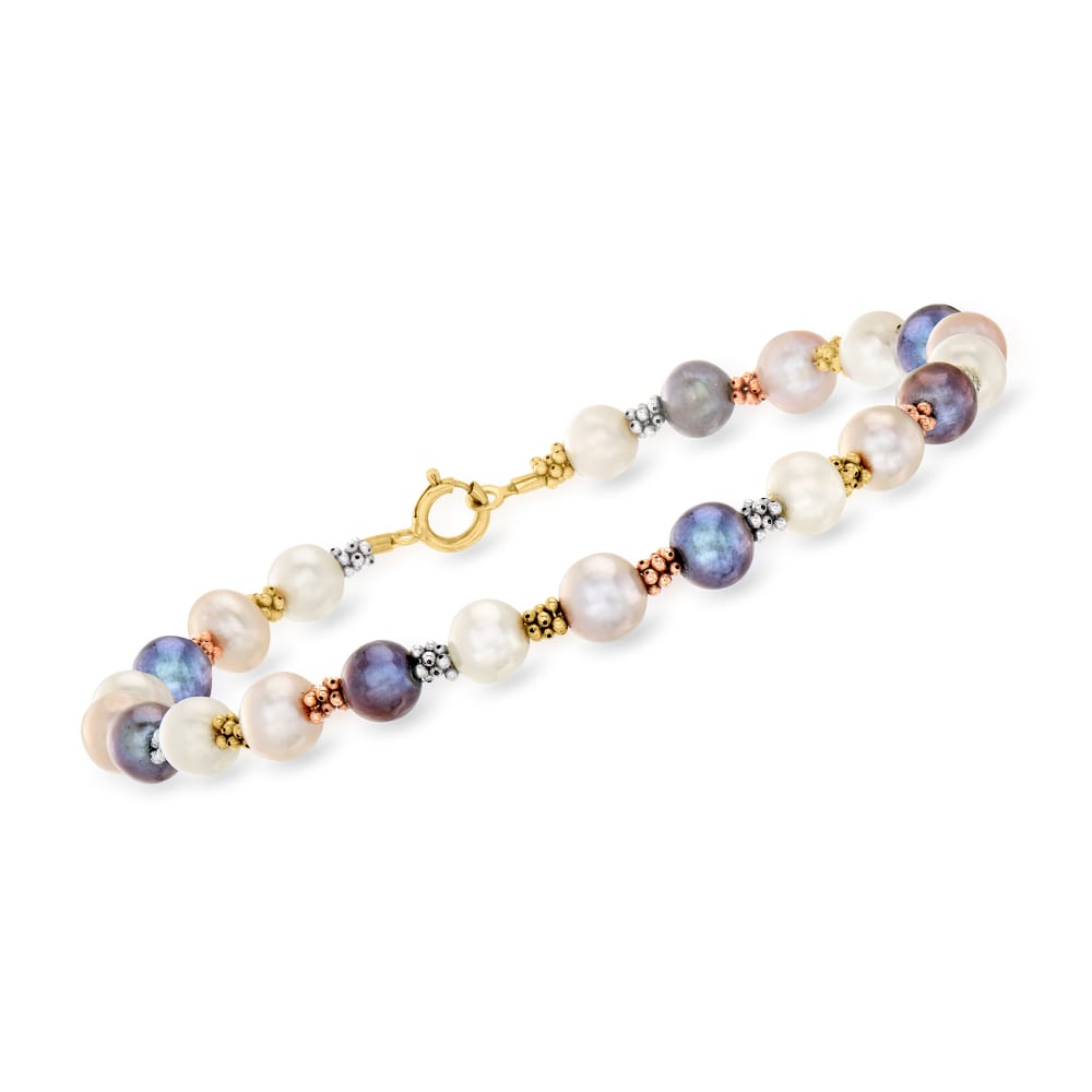Large freshwater pearl bracelet with rainbow color pearls - Julia's Pearls
