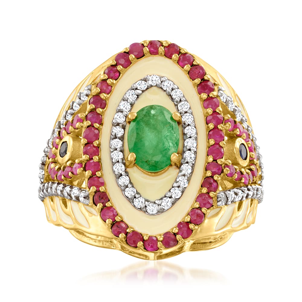 2.40 ct. t.w. Multi Gemstone Ring with Beige Enamel in 18kt Gold