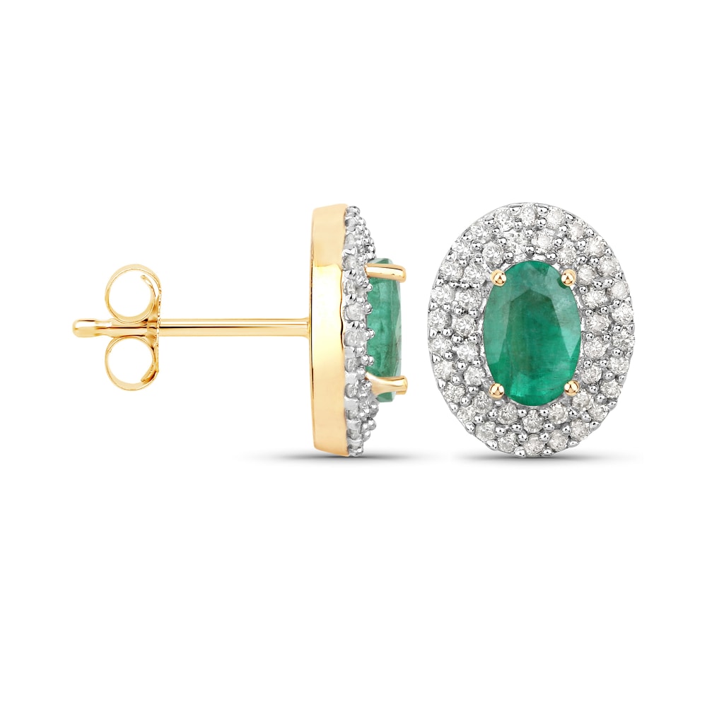 .70 ct. t.w. Emerald and .31 ct. t.w. Diamond Earrings in 14kt Yellow ...