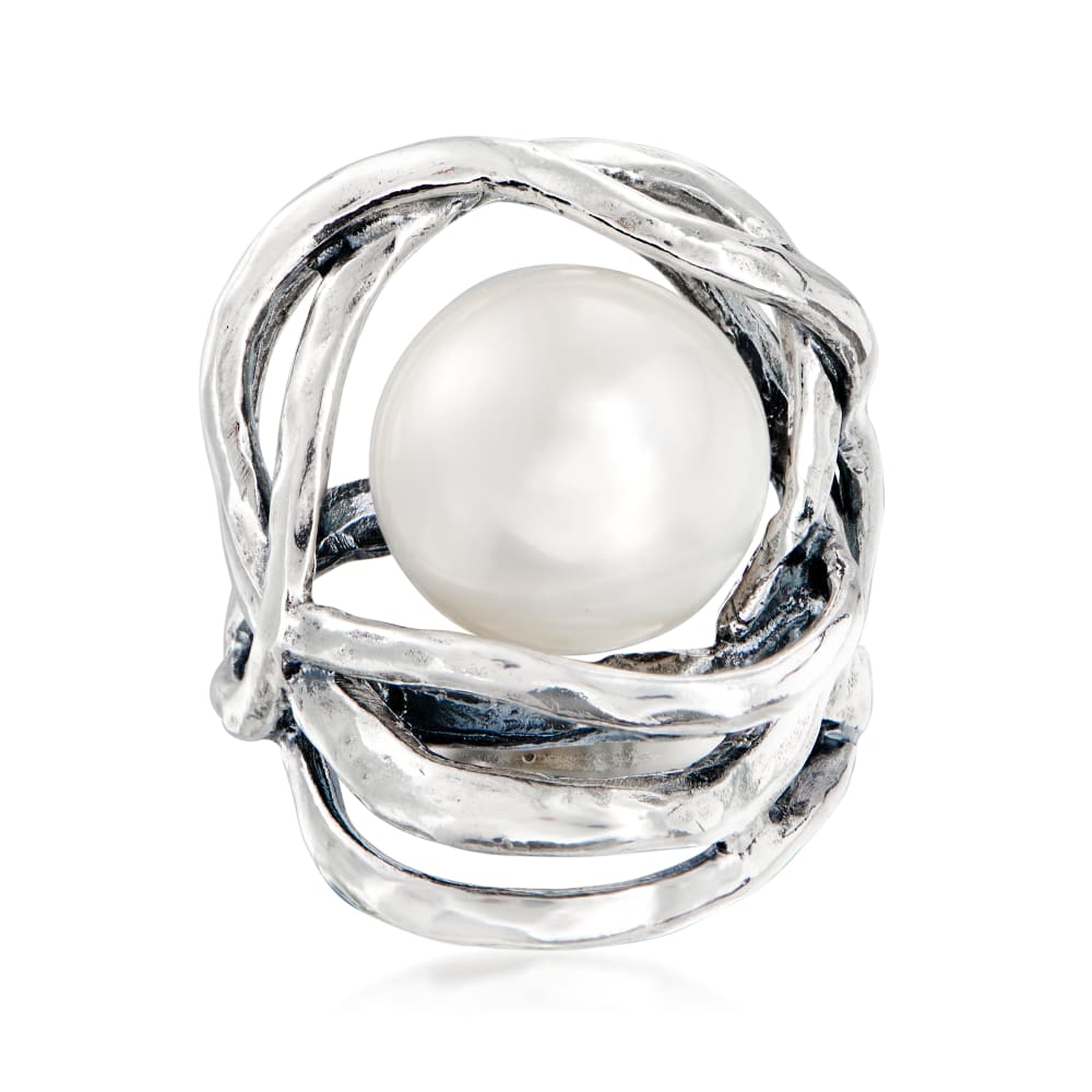 12 12.5mm Cultured Pearl Openwork Ring in Sterling Silver Ross