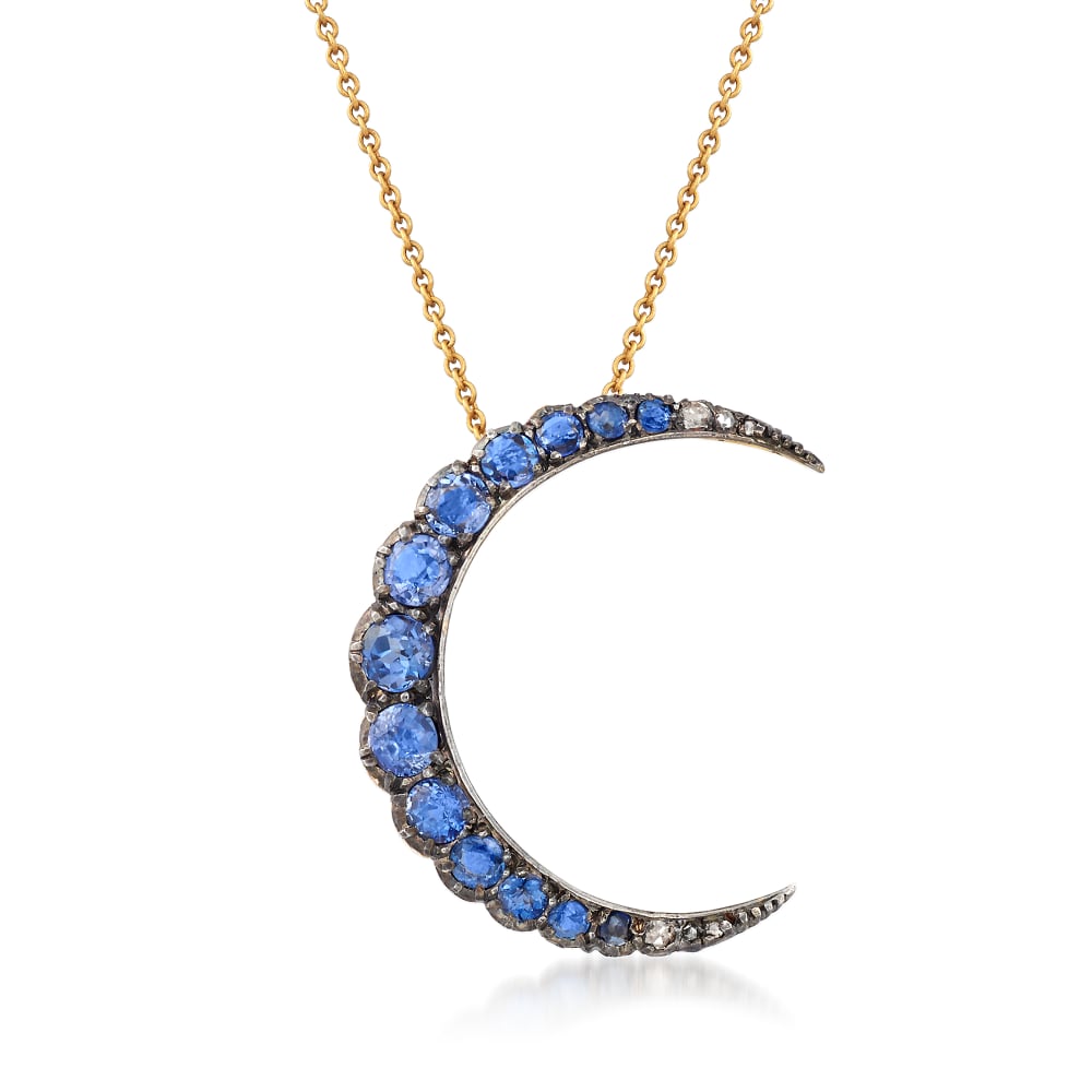 C. 1930 Vintage 2.35 ct. t.w. Sapphire Crescent Moon Pendant