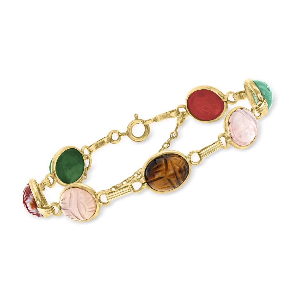 Vintage gold filled gemstone scarab bracelet - Ruby Lane