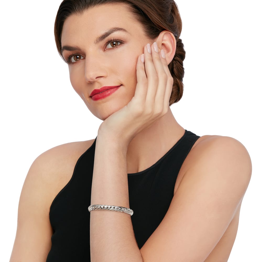 Women's sterling silver cuban link bracelet sales