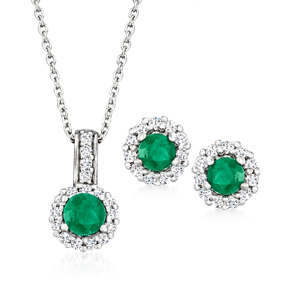 90 ct. t.w. Emerald and .80 ct. t.w. White Topaz Jewelry Set