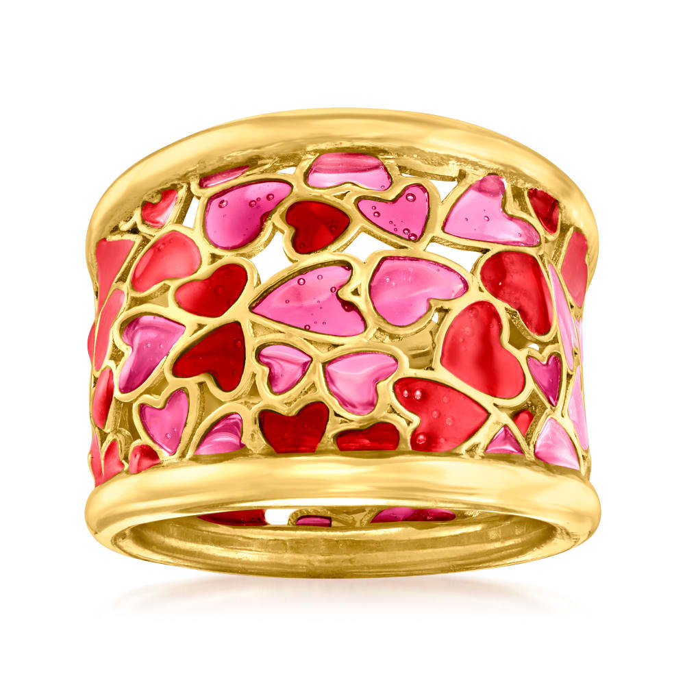 Italian Red and Pink Enamel Heart Ring in 18kt Gold Over Sterling |  Ross-Simons
