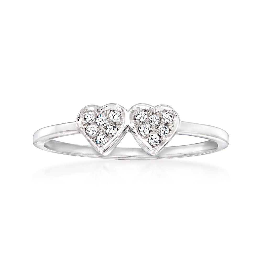 Double Heart Sparkling Ring, Sterling silver