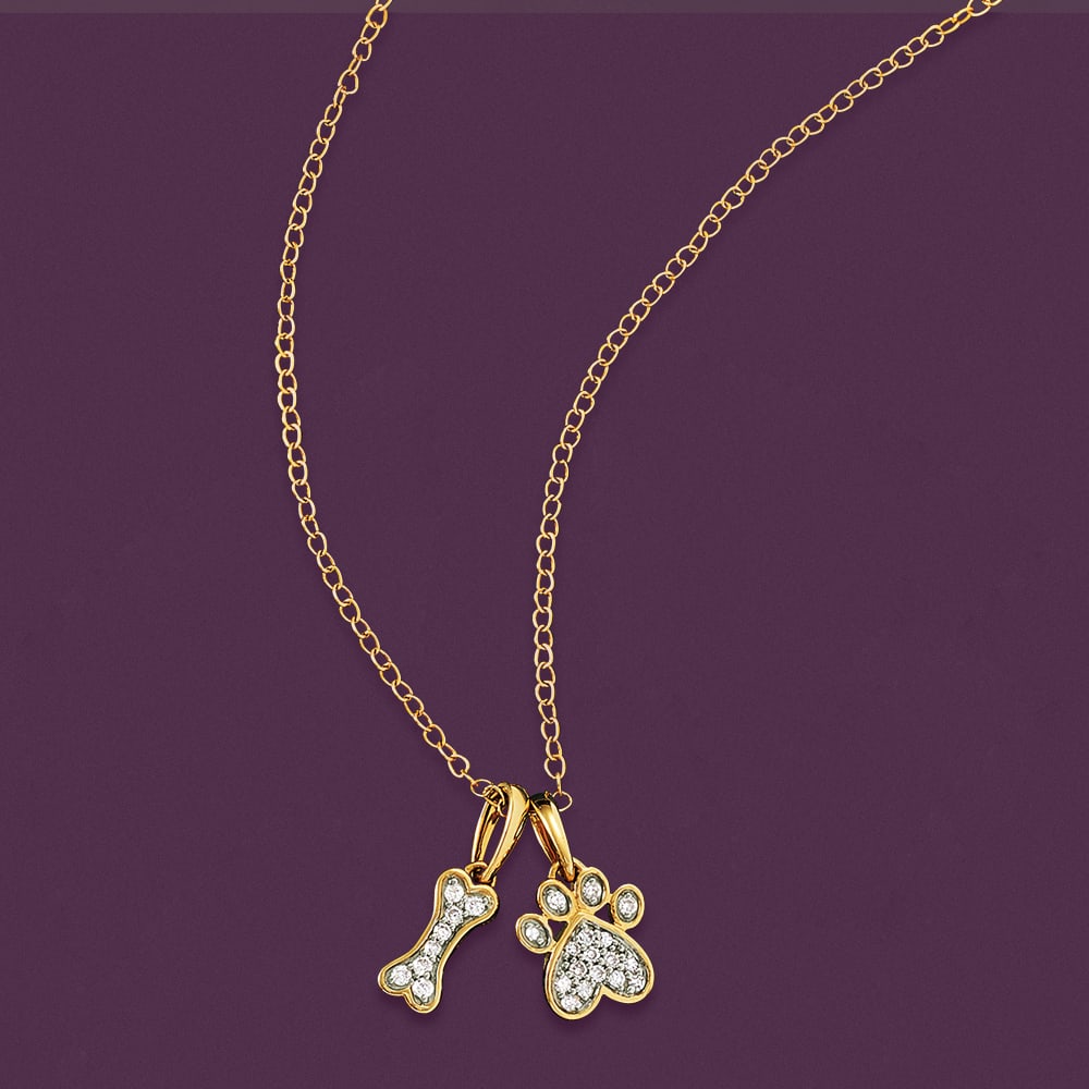 10 ct. t.w. Diamond Dog Bone and Paw Pendant Necklace in 14kt