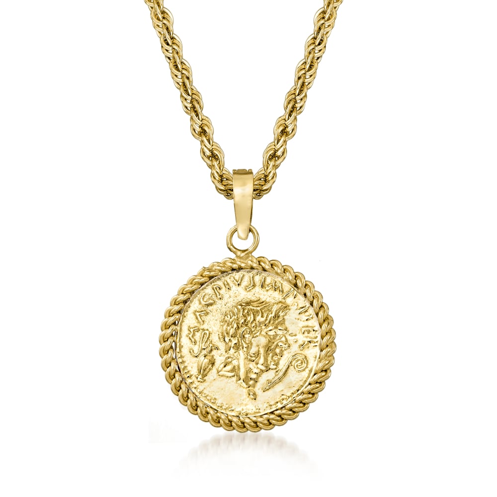 Polished Antique Coin Necklace 14K Yellow Gold