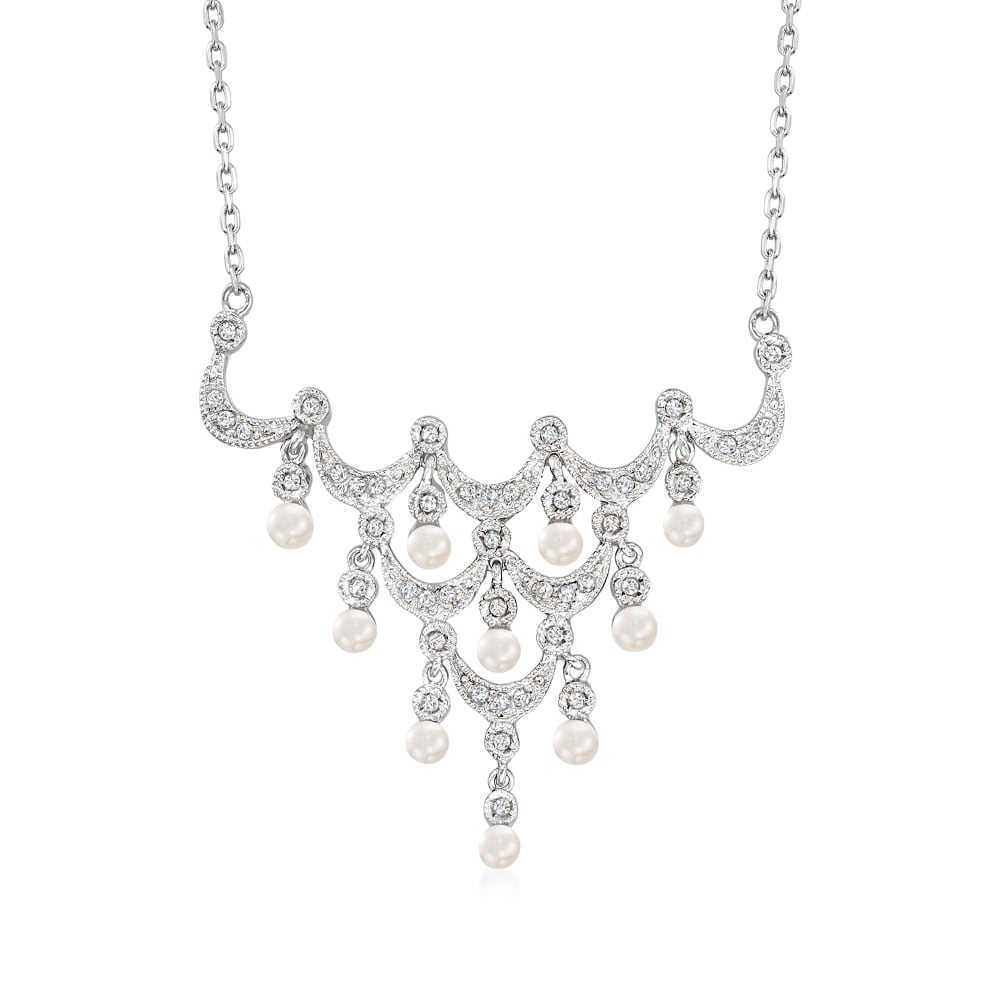 2.7mm Cultured Pearl and .23 ct. t.w. Diamond Chandelier Necklace