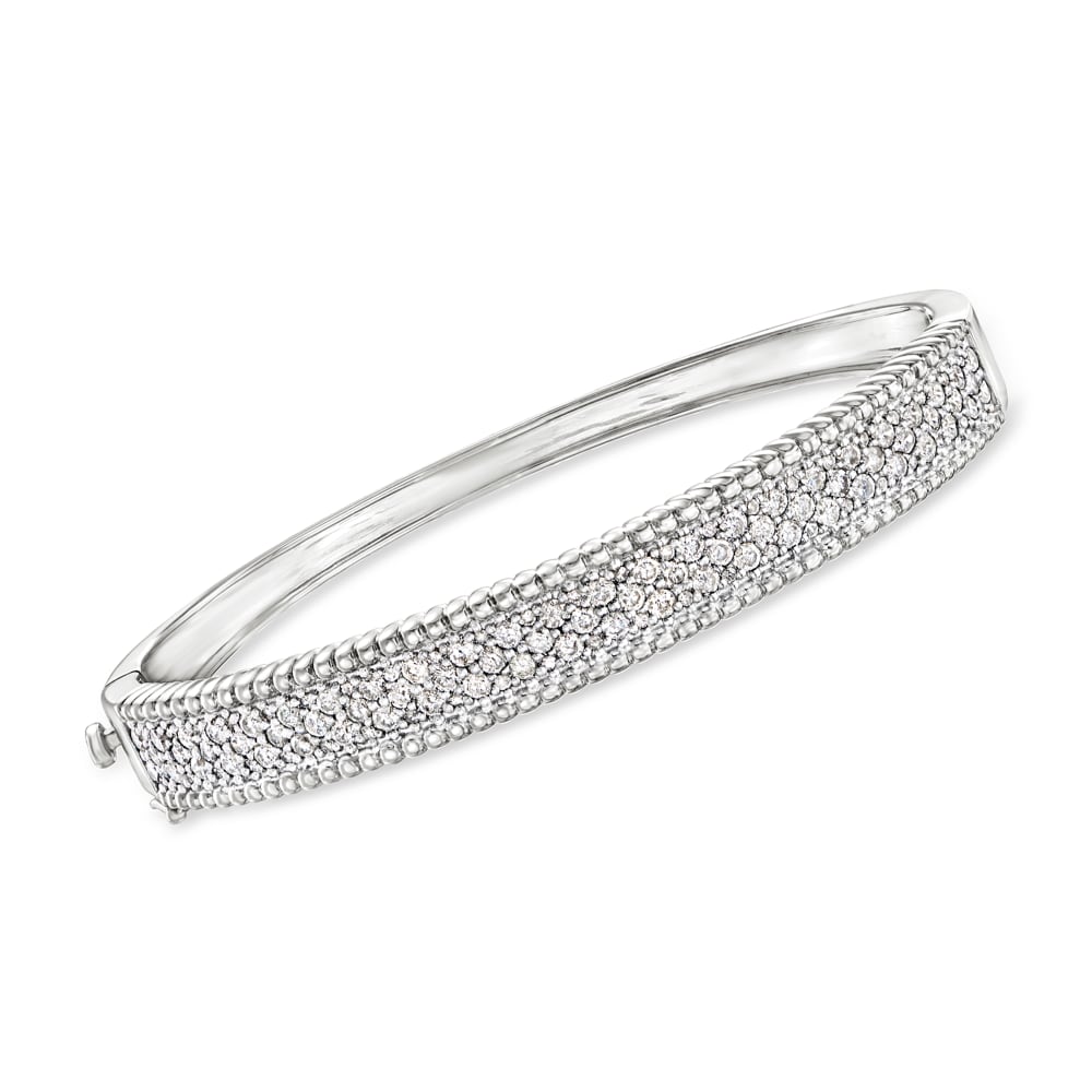 2.00 ct. t.w. Diamond Beaded-Edge Bangle Bracelet in Sterling Silver