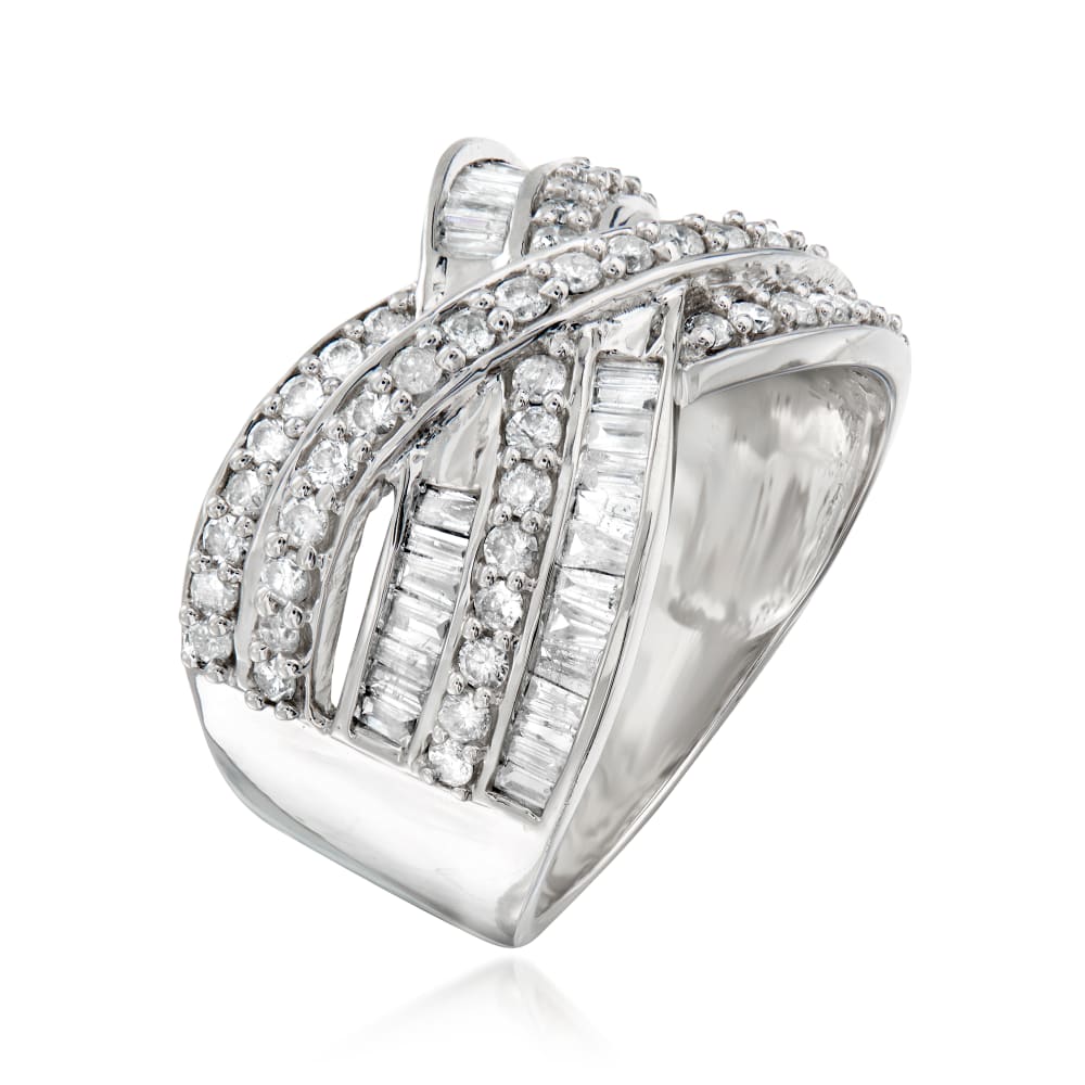 1.25 ct. t.w. Baguette and Round Diamond Highway Ring in Sterling ...