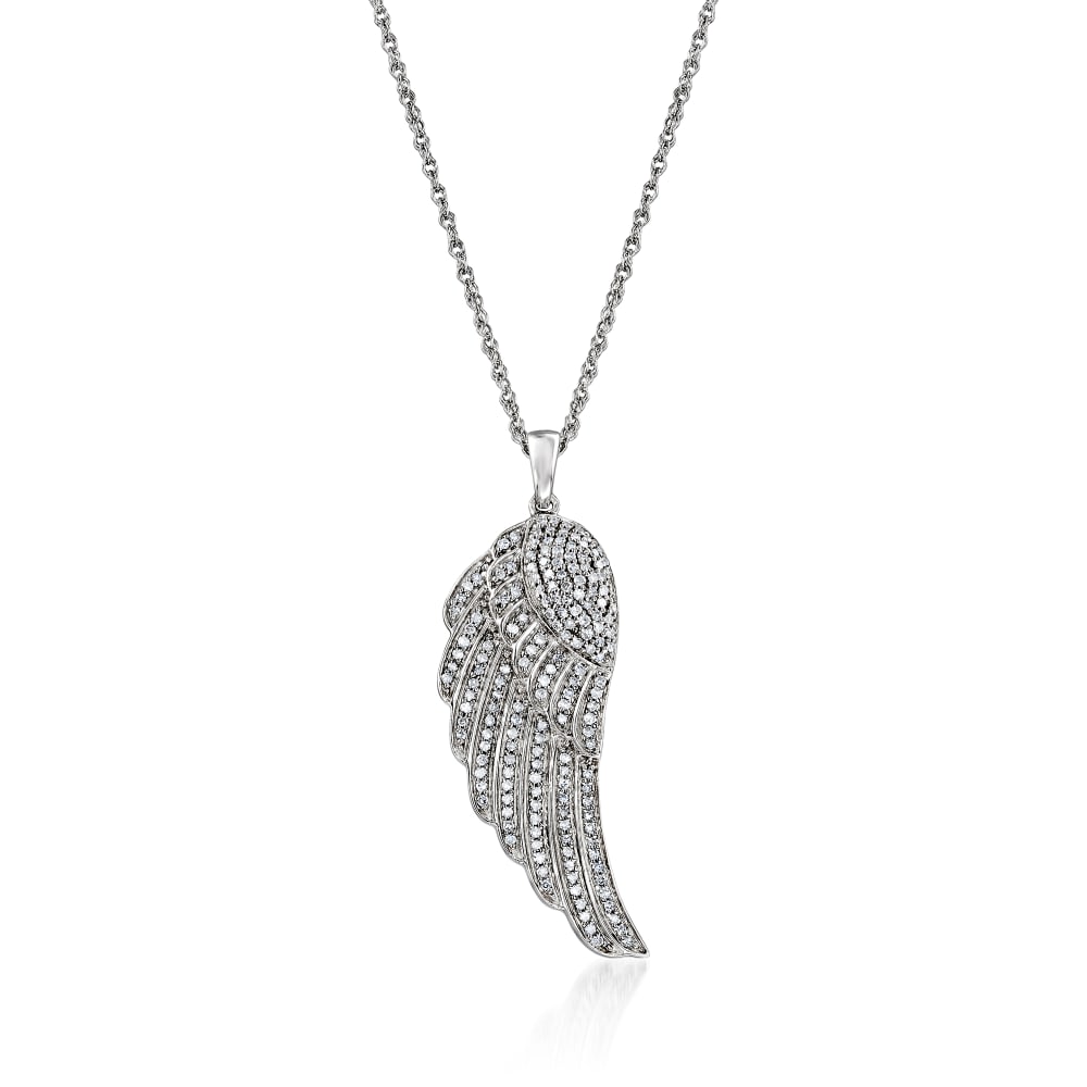 Cubic Zirconia Angel Wing Necklace Charm in Solid Sterling Silver | Banter