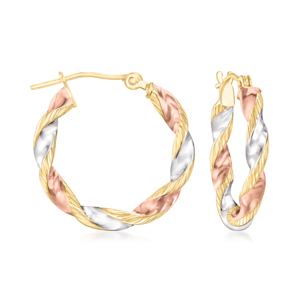 Tri color twisted hoop hotsell earrings
