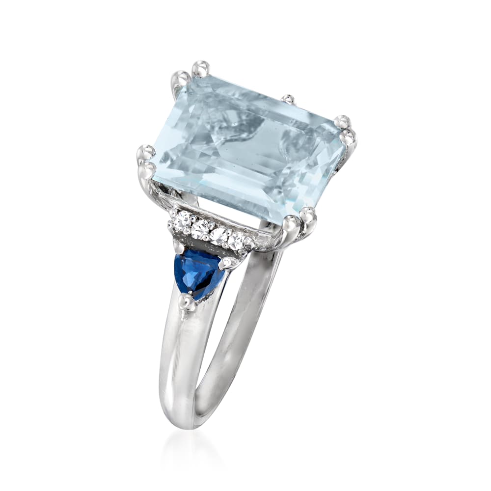 3.00 Carat Aquamarine and .30 ct. t.w. Sapphire Ring with Diamond ...