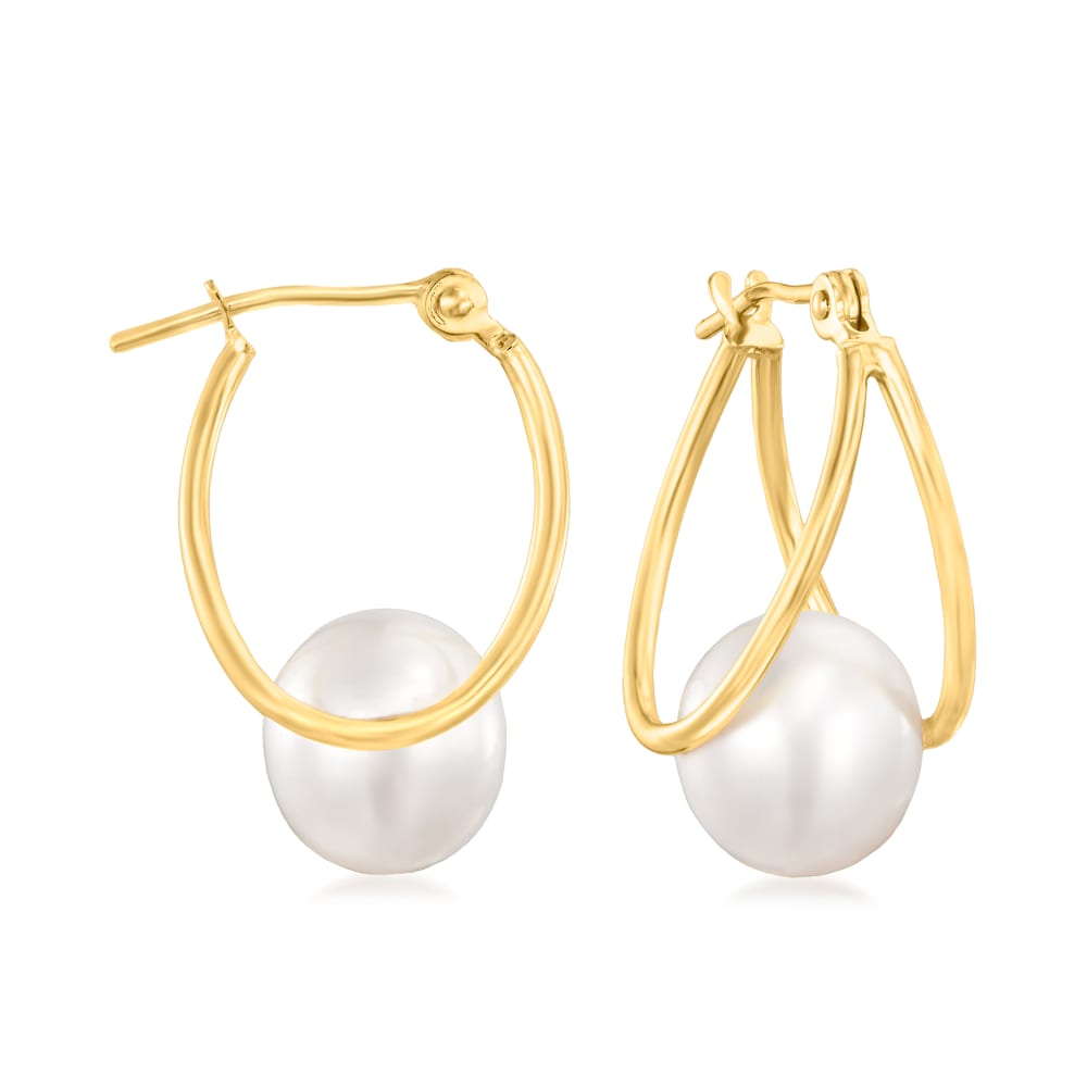 Elegant Pearl Hoop Drop Earrings 14k Plated Classic Design - Temu