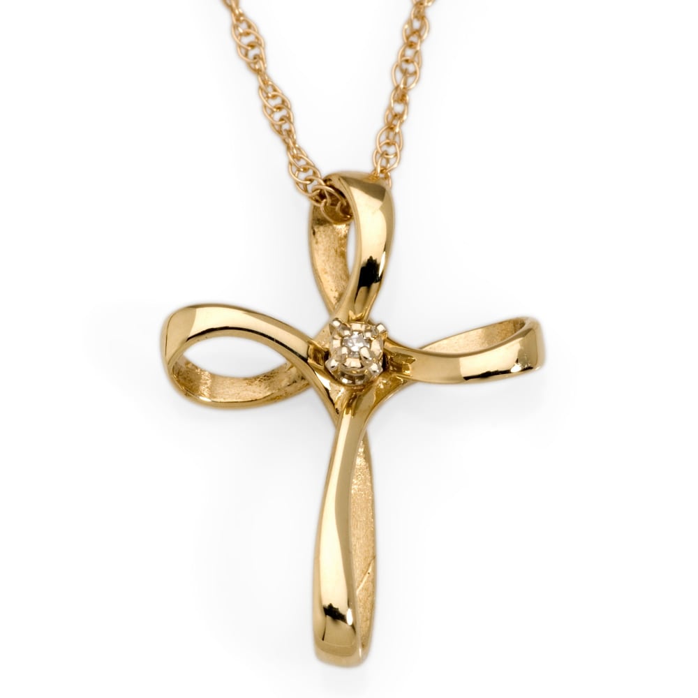 14kt Yellow Gold Cross Necklace with Diamond. 18