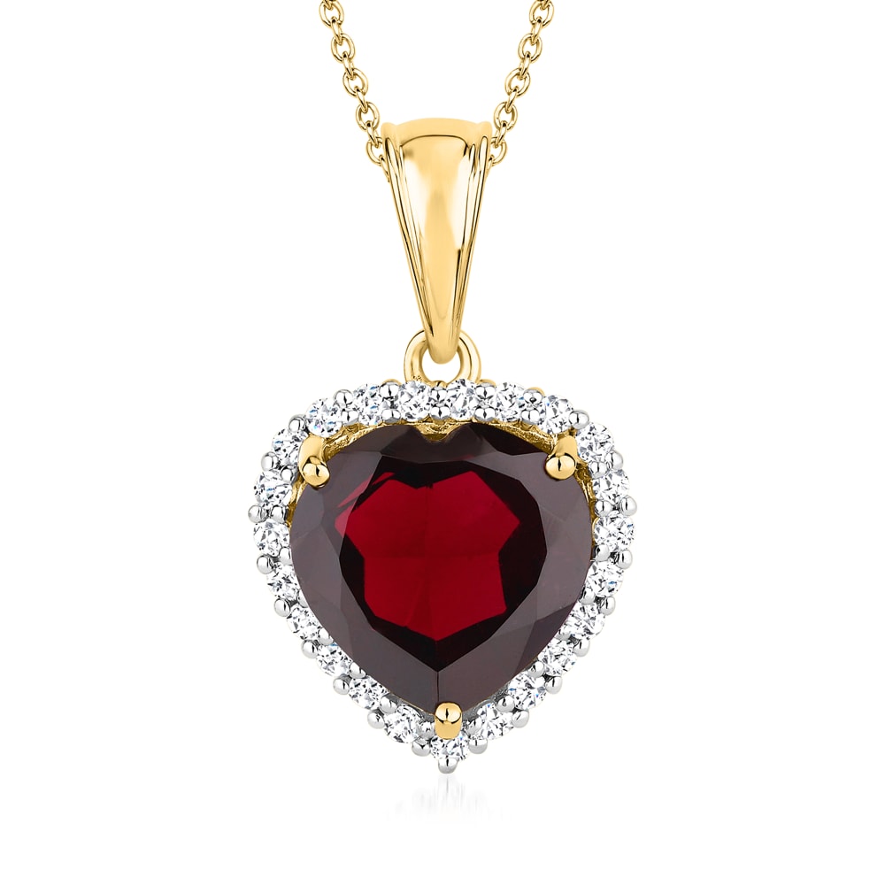 Delicate Heart Shaped Red Garnet and 925 Sterling Silver Pendant with 18 In  Silver Finished Chain -- SDP450