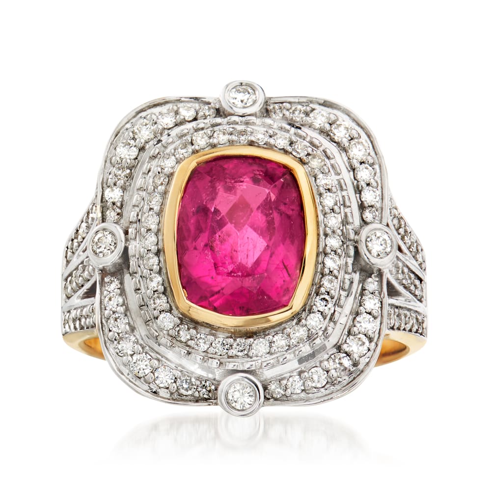 Pendant with a morganite of over 47 carats, pink tourmalines and diamonds.