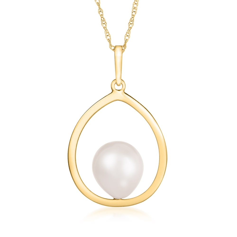 8-9mm Cultured Pearl Circle Pendant Necklace in 14kt Yellow Gold. 18 ...