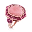 Pink Opal and 2.30 ct. t.w. Ruby Ring in 18kt Rose Gold Over Sterling Silver