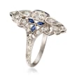 C. 1980 Vintage .75 ct. t.w. Diamond and .25 ct. t.w. Synthetic Sapphire Dinner Ring in Platinum