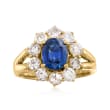 C. 1980 Vintage 1.24 Carat Sapphire and 1.14 ct. t.w. Diamond Ring in 18kt Yellow Gold