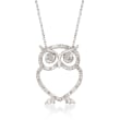 Diamond Accent Open Owl Necklace in Sterling Silver