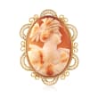 C. 1960 Vintage Carved Shell Cameo Pin in 14kt Yellow Gold