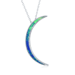 Blue Synthetic Opal Crescent Moon Pendant Necklace in Sterling Silver