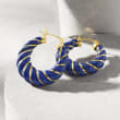 Carved Lapis Hoop Earrings with 14kt Yellow Gold