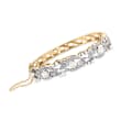 C. 1960 Vintage 2-5mm Cultured Pearl and .75 ct. t.w. Diamond Leaf Bangle Bracelet in 14kt Two-Tone Gold