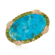 Turquoise, 1.00 ct. t.w. Tourmaline and .50 ct. t.w. Diamond Pin in 18kt Gold Over Sterling