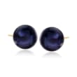 14-15mm Black Cultured Pearl Stud Earrings in 14kt Yellow Gold