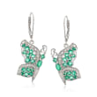 1.70 ct. t.w. Emerald and .50 ct. t.w. White Zircon Butterfly Earrings in Sterling Silver 