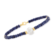 9-10mm Cultured Pearl and 22.00 ct. t.w. Sapphire Bead Bracelet in 14kt Yellow Gold
