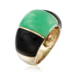 Green Jade and Onyx Dome Ring in 14kt Yellow Gold