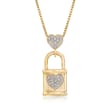 .10 ct. t.w. Pave Diamond Heart and Lock Pendant in 18kt Gold Over Sterling