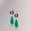20x10mm Green Jade Teardrop Earrings with Black Agate and White Topaz in Sterling Silver