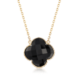 14mm Black Onyx Clover-Shaped Drop Necklace in 14kt Yellow Gold