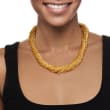 Italian Golden Murano Glass Bead Torsade Necklace with 18kt Gold Over Sterling 18-inch