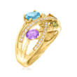 C. 1990 Vintage 1.22 ct. t.w. Multi-Gemstone Highway Ring in 14kt Yellow Gold
