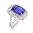 7.50 Carat Tanzanite and 1.60 ct. t.w. Diamond Ring in 14kt White Gold