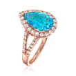 Le Vian 3.00 Carat Ocean Blue Topaz Ring with .60 ct. t.w. White Sapphires in 14kt Strawberry Gold