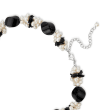 5-20mm Onyx Bead and 5-6mm Cultured Pearl Cluster Necklace with Sterling Silver